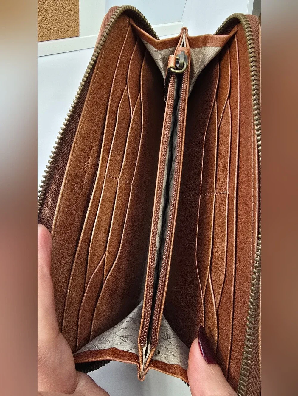 Cole Haan Woven Zip-Around Wallet - Tan Brown